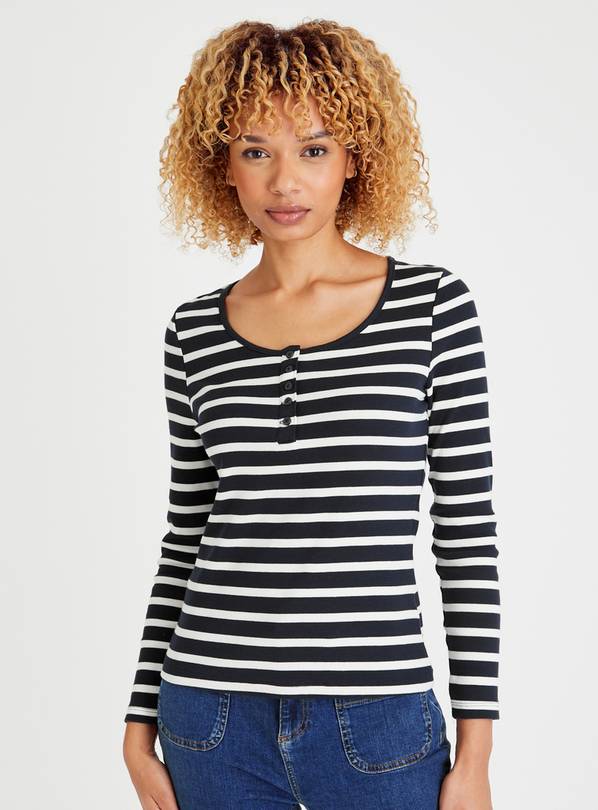 Buy Navy Stripe Long Sleeve Henley Top 12 | T-shirts | Argos